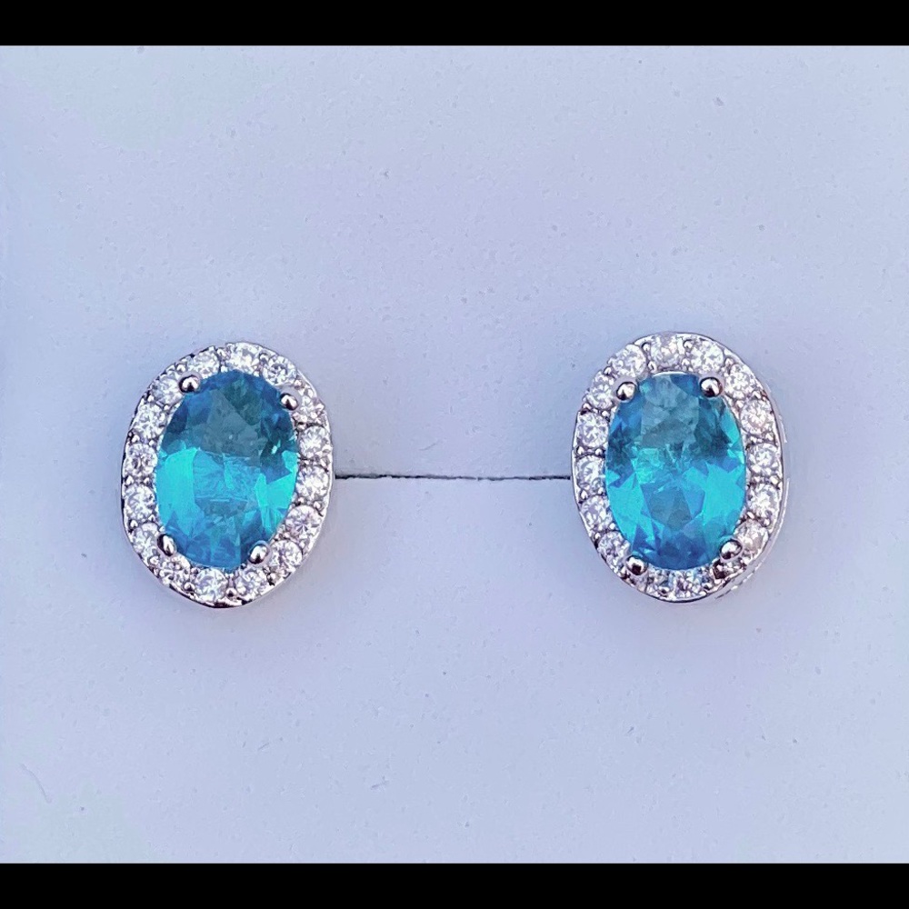 New Stud Earrings with Aquamarine CZ stone